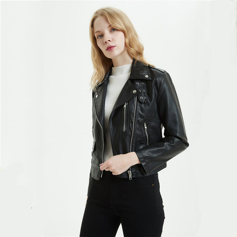 European And American Women's Short PU Motorcycle Jacket