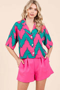 Mittoshop Chevron Print Short Sleeve Crop Shirt
