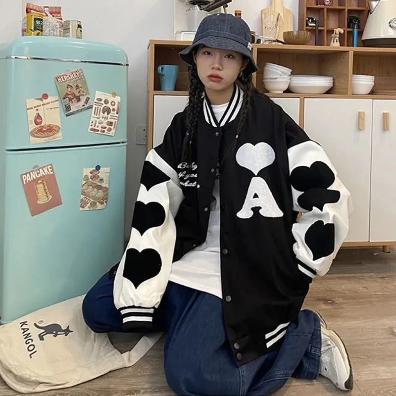 Stitching Heart Embroidery Loose Student Jacket Trendy