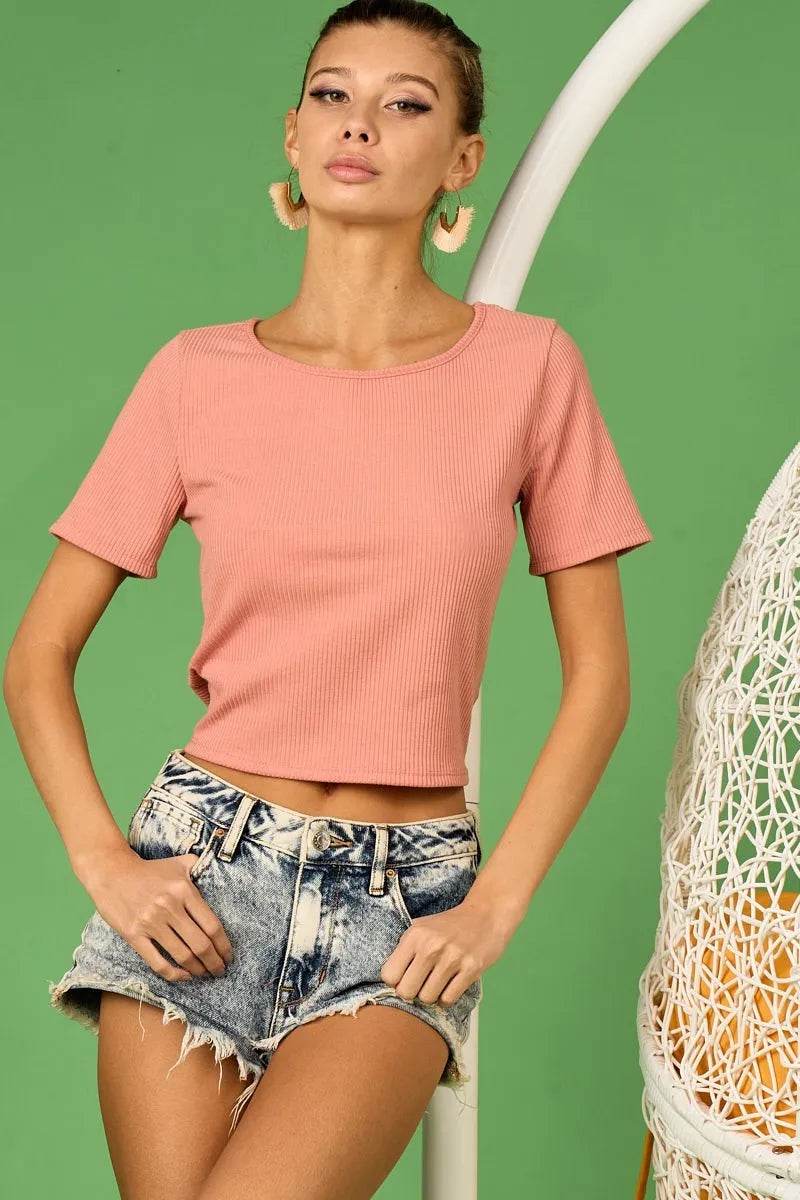 BiBi Rib Knit with Back Cross and Tied Detailed Top