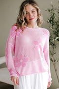 Dulce Big Flower Hollowed Knit Drop Shoulder Sweat