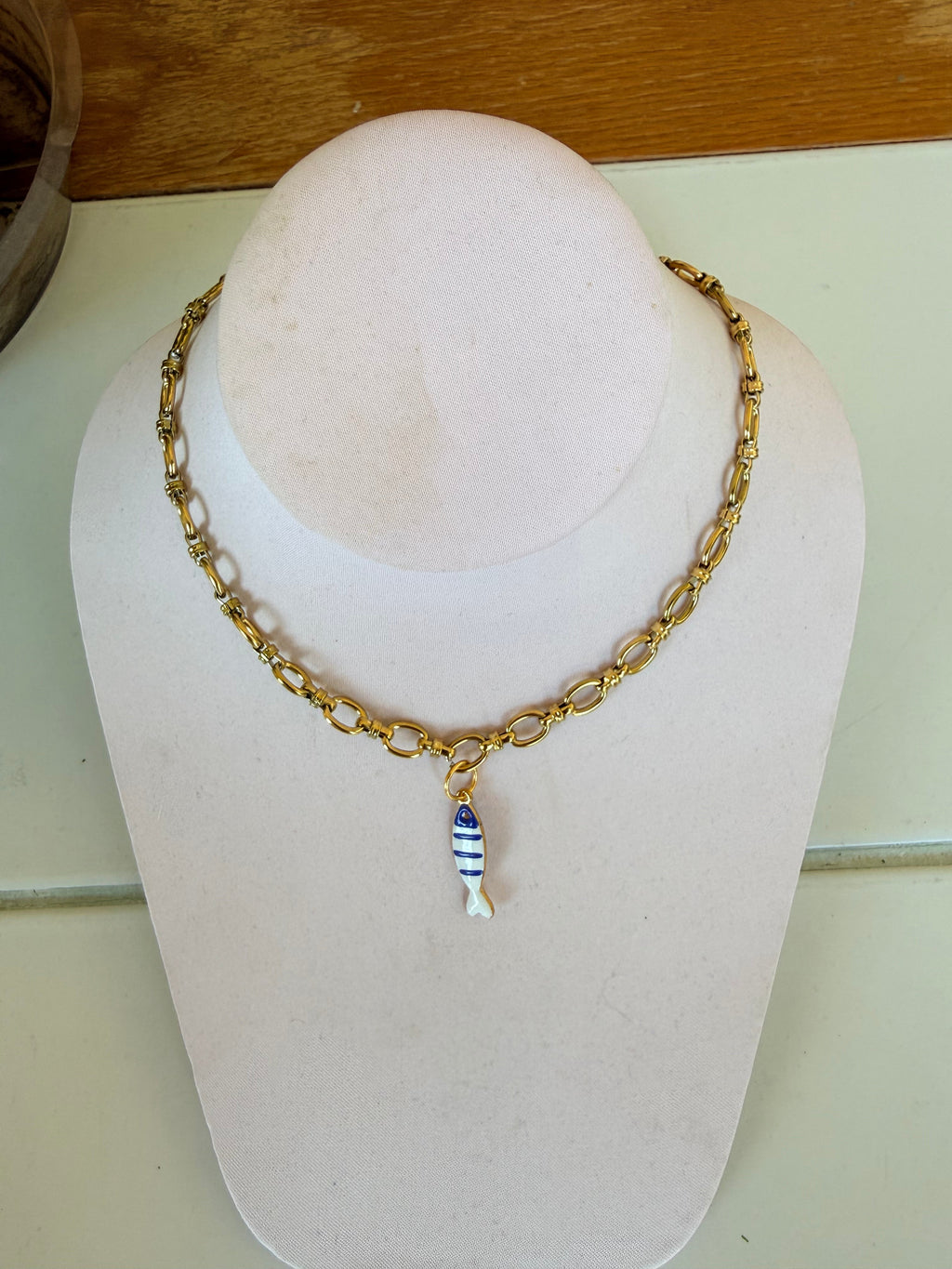 Blue and White Sardine Charm Necklace