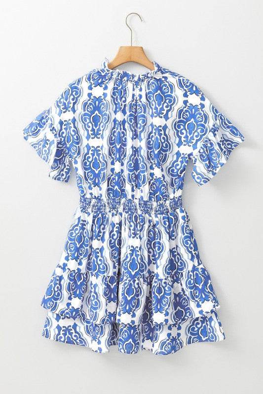Vintage Floral Print Wide Ruffled Sleeve Dress