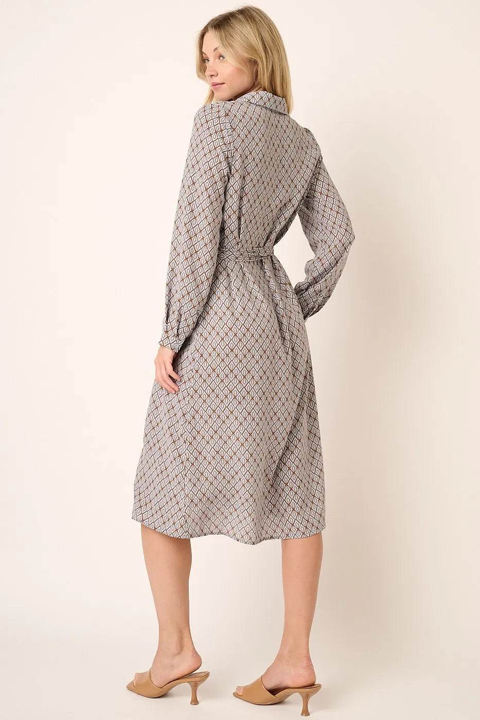 Mittoshop Abstract Print Waist Tie Midi Shirt Dress