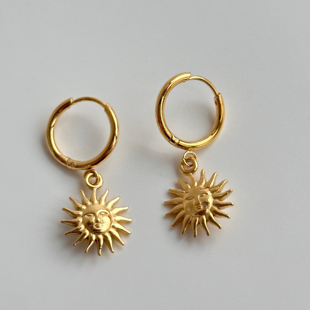 18K Gold Earrings Temperament Light Luxury Sun Element Trend Pendant Earrings Titanium Steel Plated