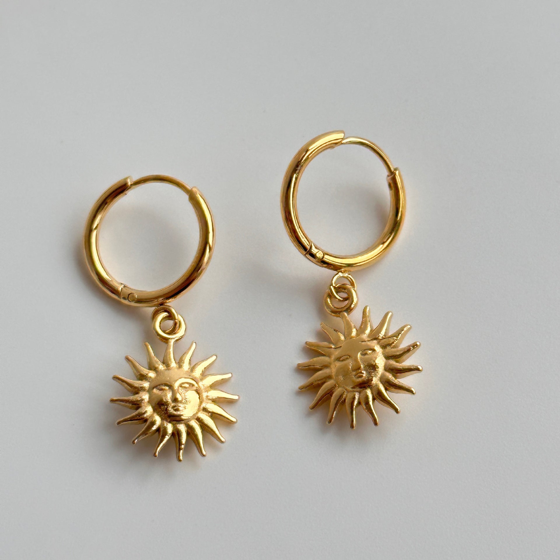 18K Gold Earrings Temperament Light Luxury Sun Element Trend Pendant Earrings Titanium Steel Plated