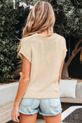 Solid Bow Applique Cap Sleeve Sweater