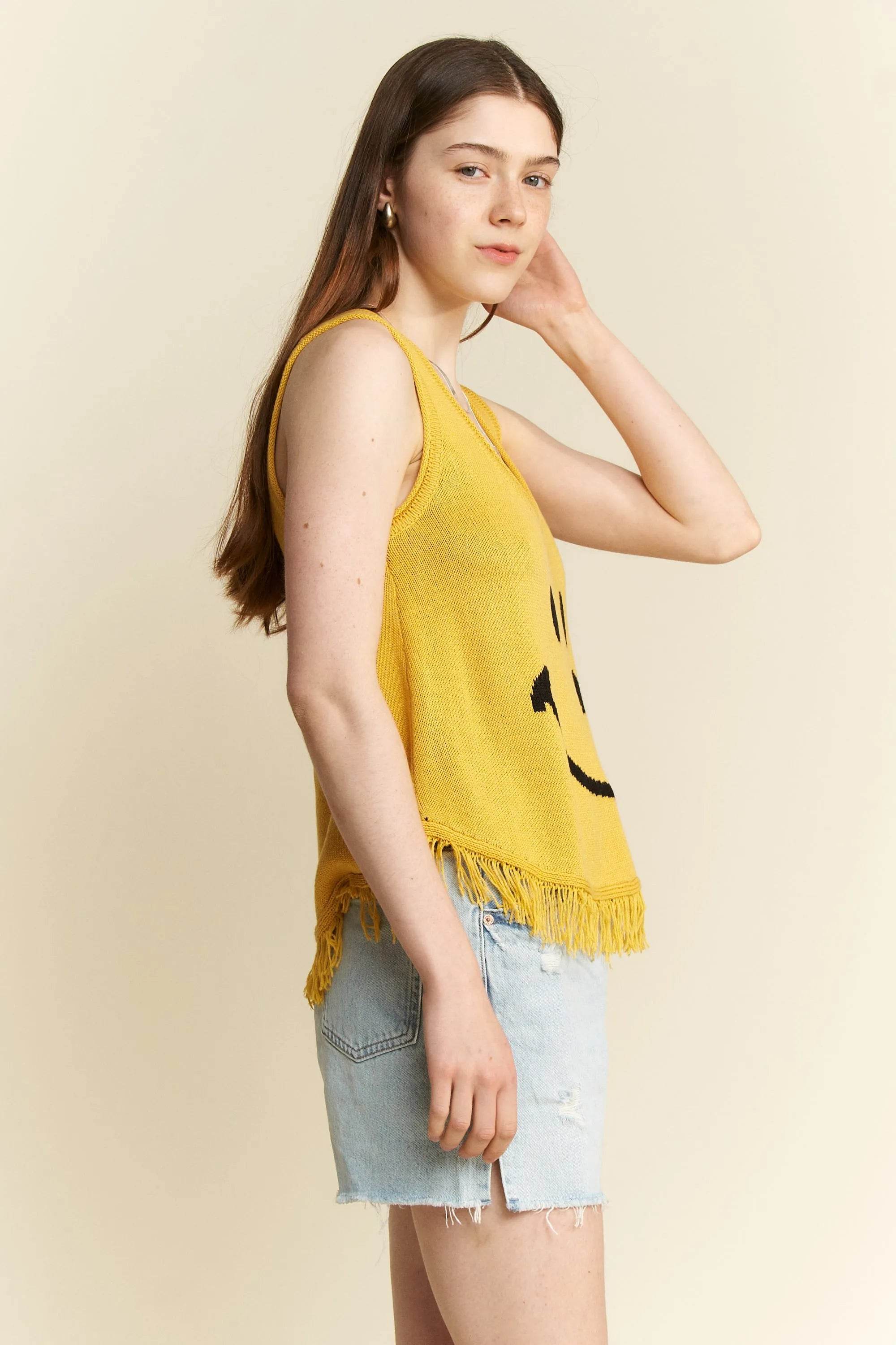 Jade By Jane Full Size Smiley Fringe Tank Top Plus Size