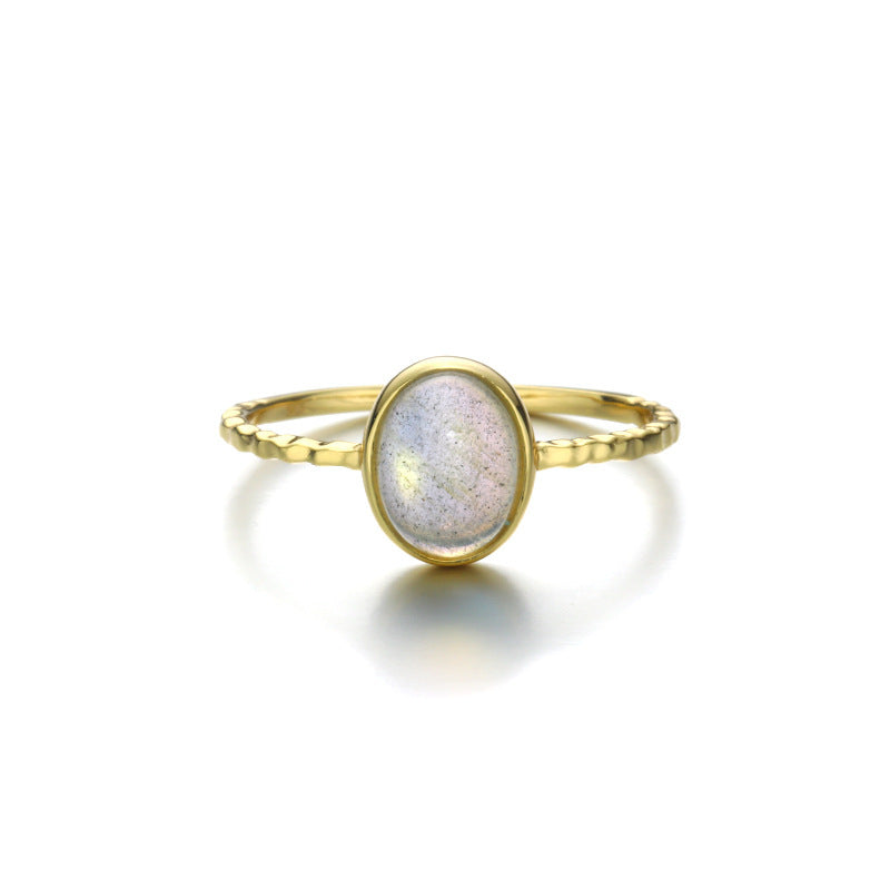 S925 Sterling Silver Personality Simple Lengthened Stone Ring