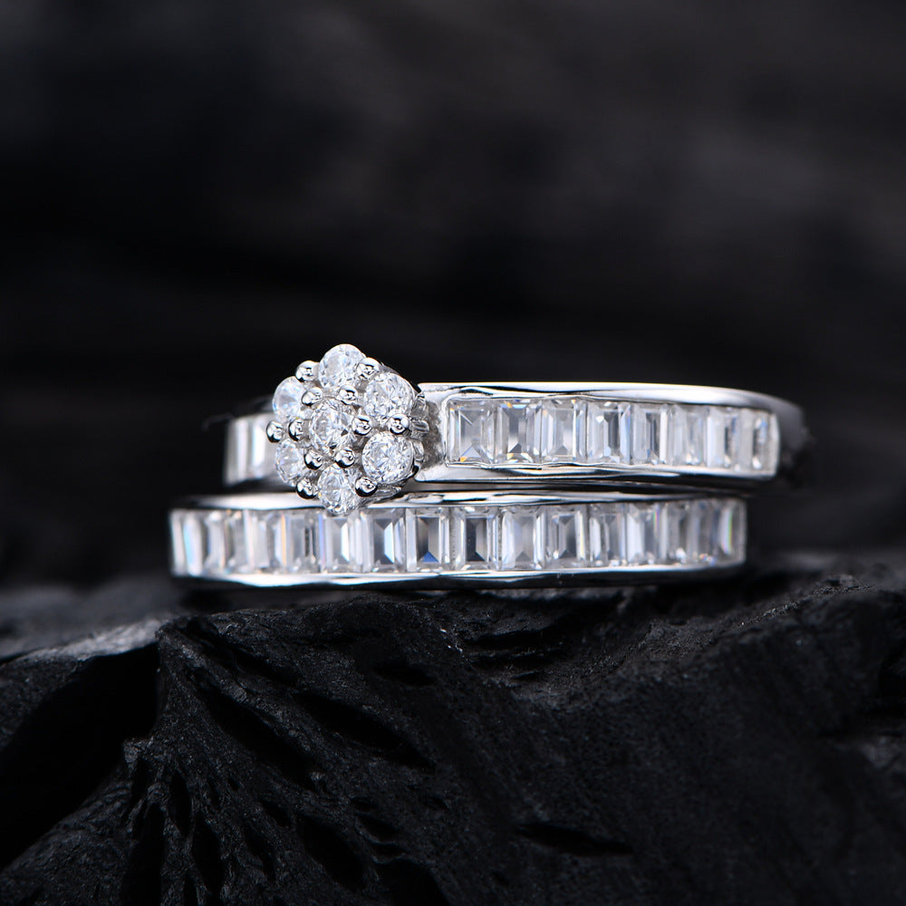 Baguette Zircon Row Diamond Ring Women's Silver