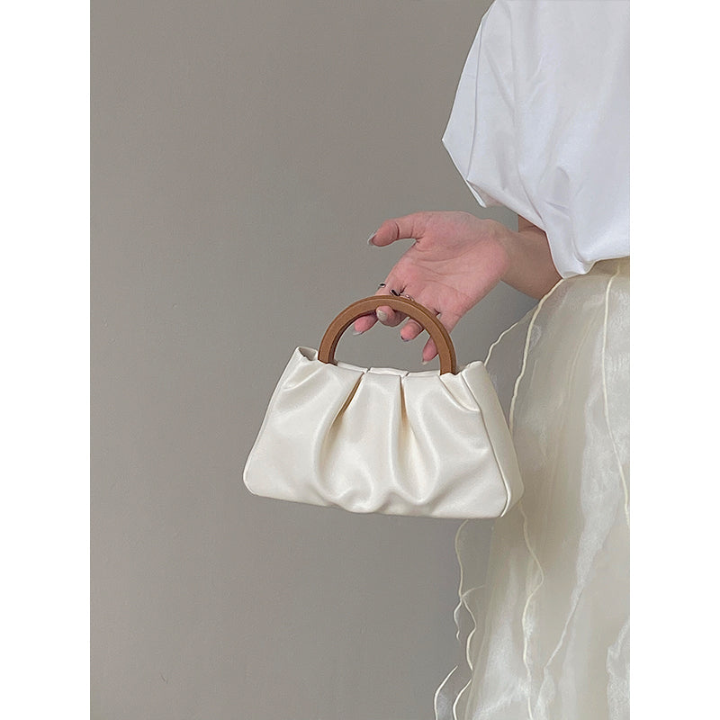 Wooden Handle Fold Cloud Small Handbag