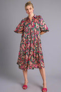 Umgee Full Size Paisley Print Satin Tiered Midi Dress Plus Size