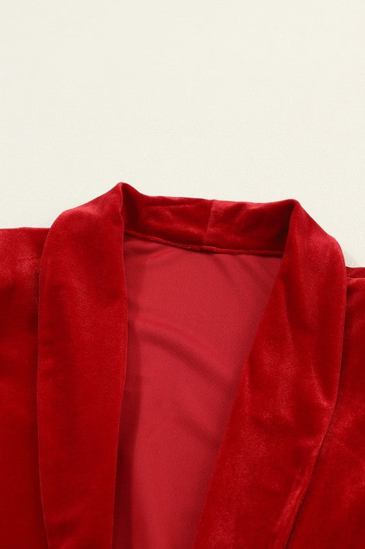Velvet Open-Front Pocketed Cardigan