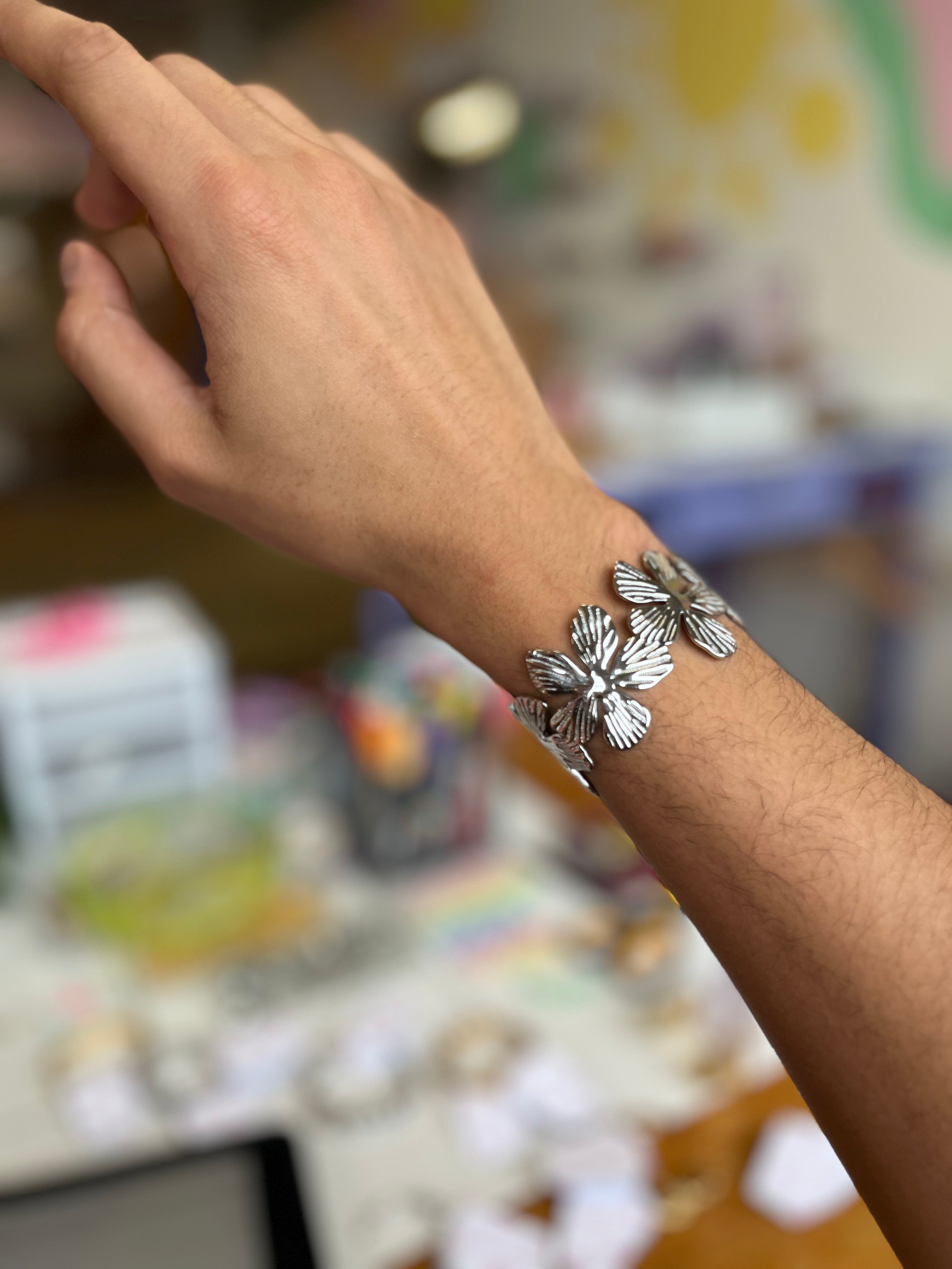 Tropical Flower Cuff Titanium Bracelet