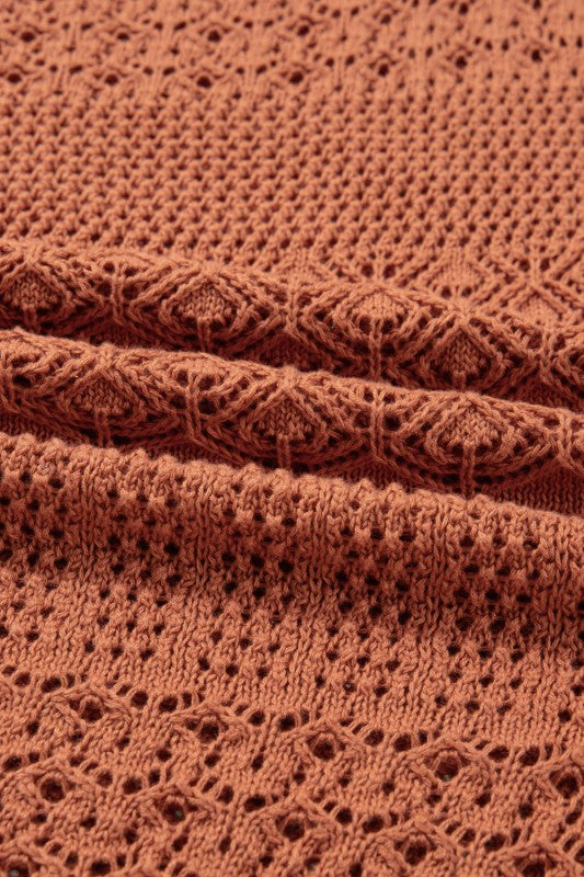 Plus Size Solid Pointelle Knit Open Front Cardigan