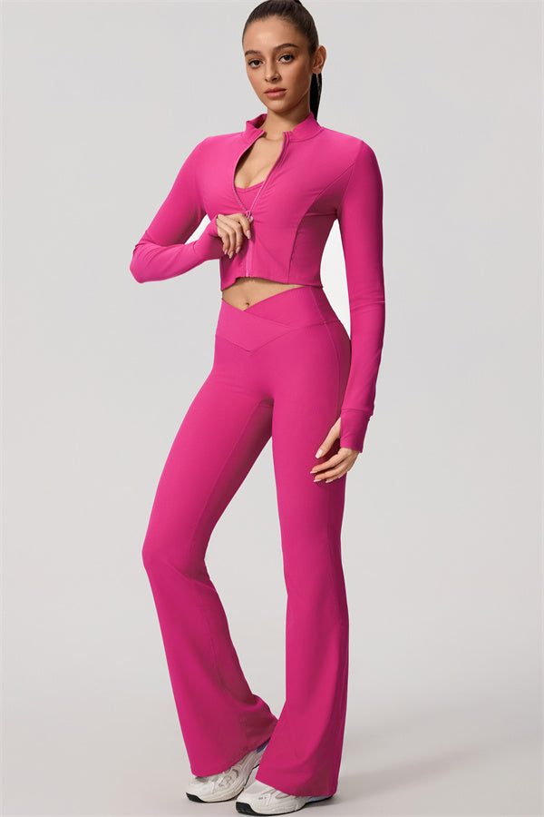 The Daze Zip Jacket Sports Bra Flared Leggings 3-Piece Set