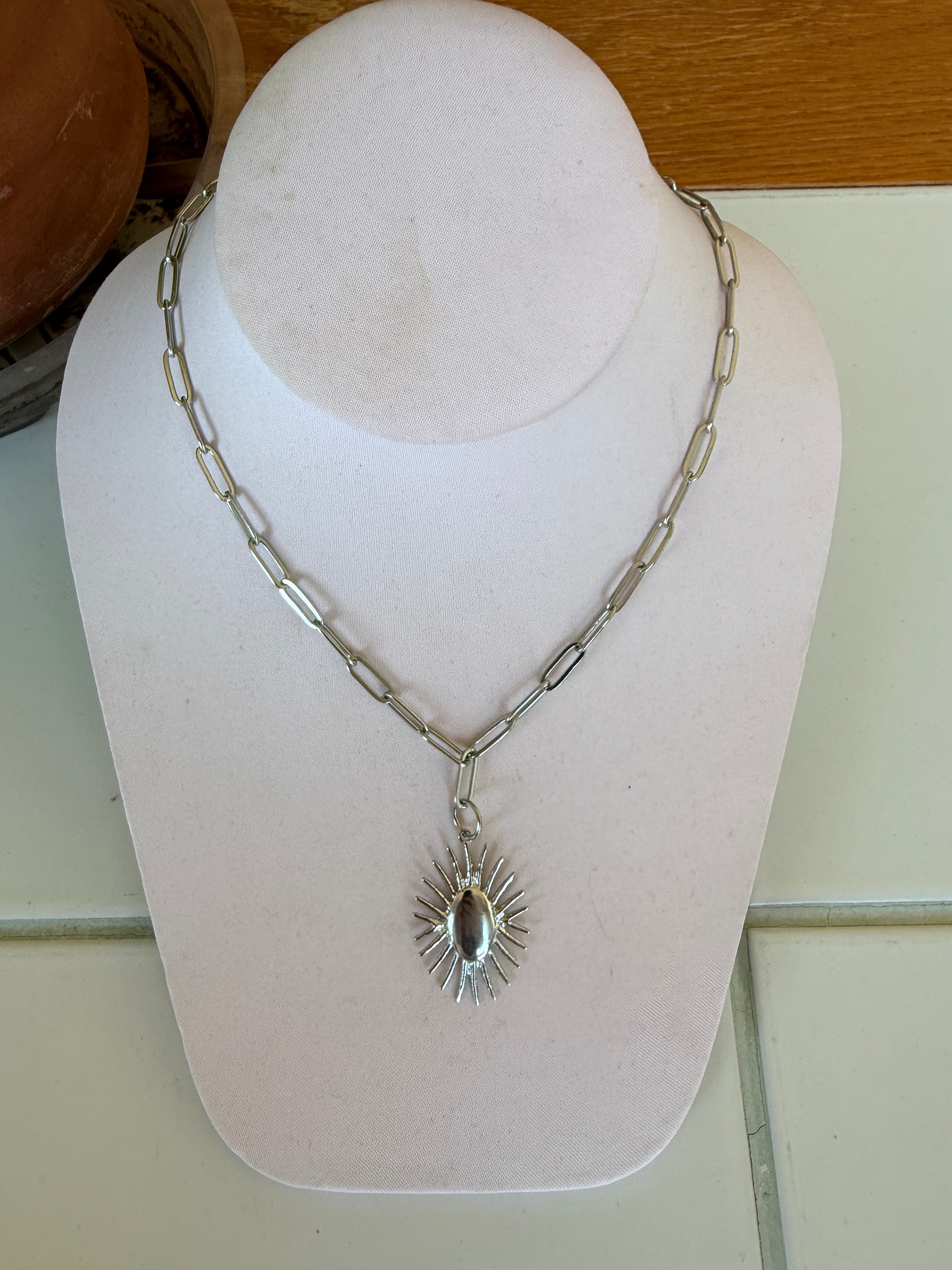 Art Deco Sun Charm Necklace