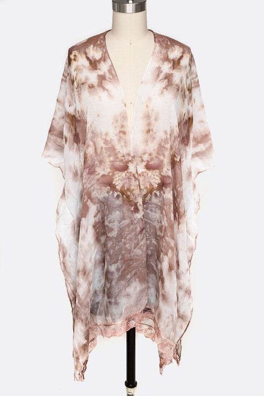 Tie Dye Lace Trim Kimono Cardigan