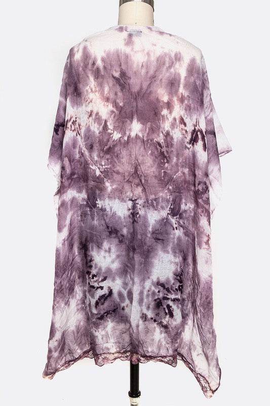 Tie Dye Lace Trim Kimono Cardigan