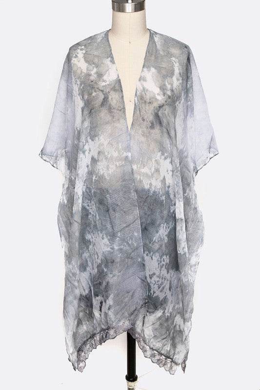 Tie Dye Lace Trim Kimono Cardigan