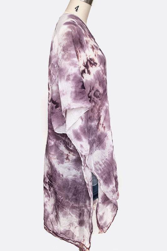 Tie Dye Lace Trim Kimono Cardigan