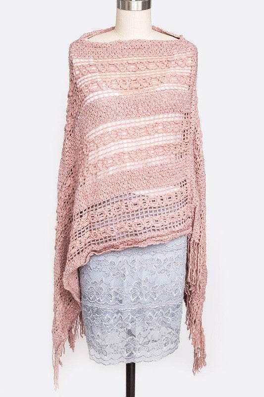 Loose Knit Fringe Poncho
