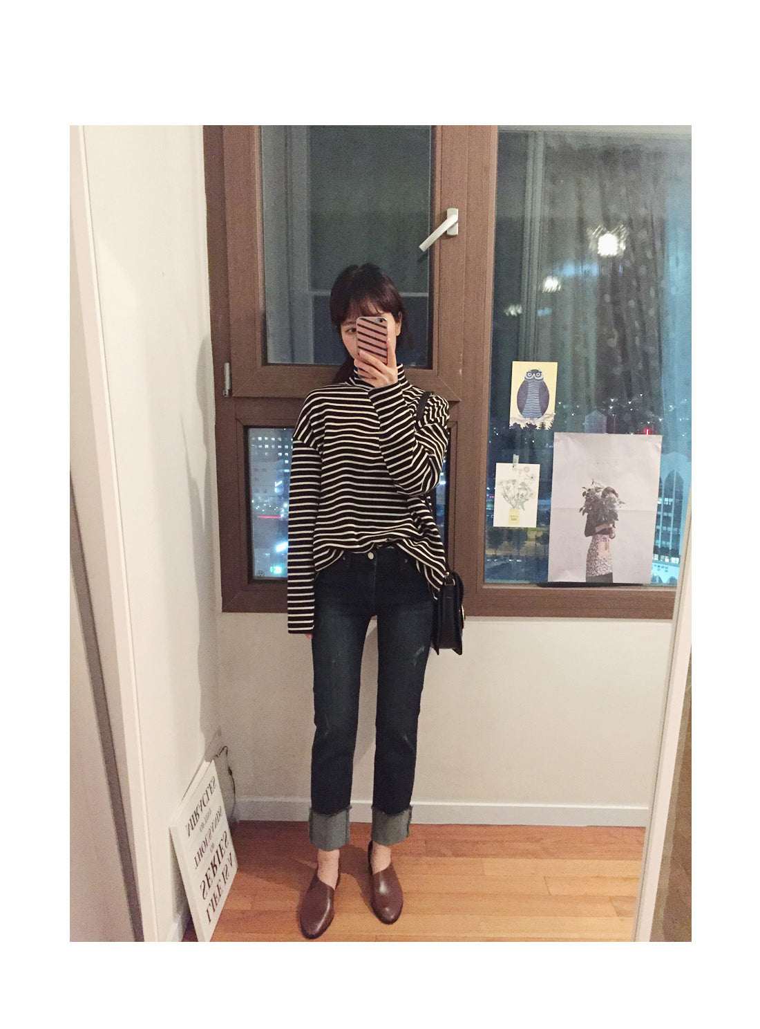 Striped Turtleneck Base Layer T-Shirt