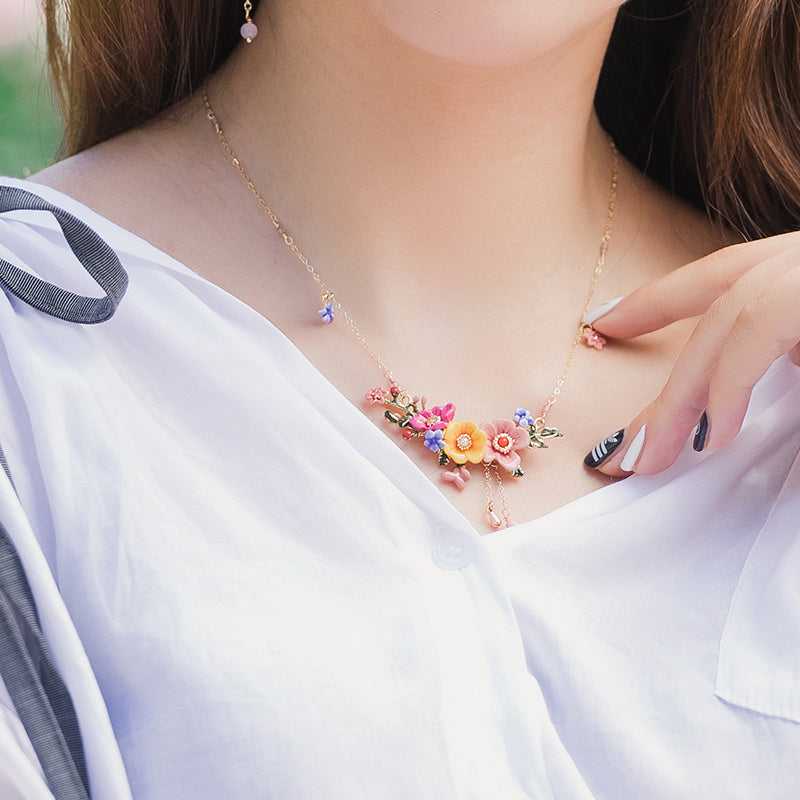 Enamel Colored Three-dimensional Flower Sweet Female Necklace
