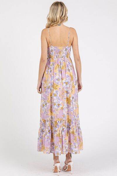 Mittoshop Floral Smocked Back Ruffled Hem Maxi Cami Dress
