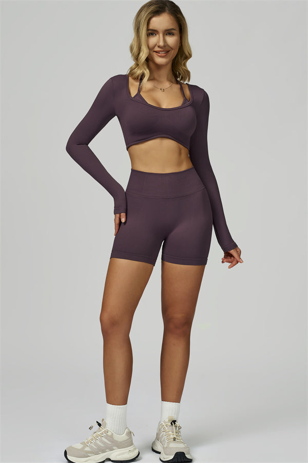 The Prime Long Sleeve Crop Top Shorts 2-Piece Set