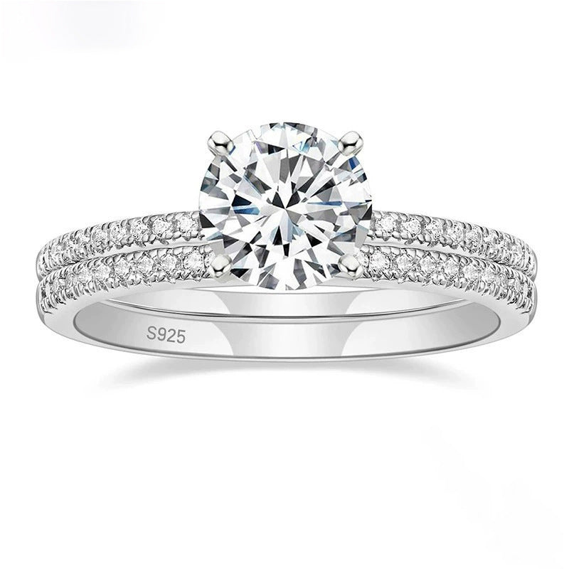 S925 Four-claw Inlaid 12 Karat 7mm Round Zircon Set Ring