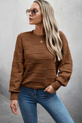 Solid Round Neck Knit Loose Long Sleeves Sweater