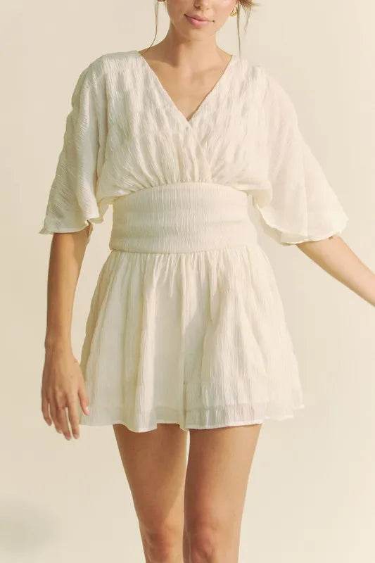 Davi & Dani Batwing Sleeve Waist Belt Romper