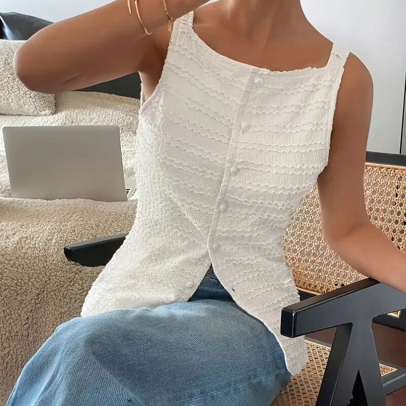 Trendy Square Neck Button Up Vest Top Y2k Going Out Tank Tops