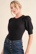 And The Why Puffed Half Sleeve Rib Basic Bodysuit