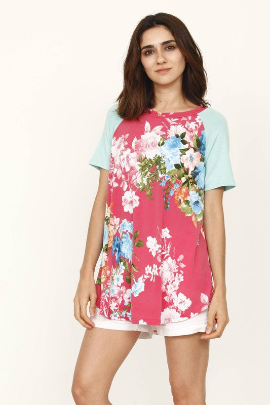 raglan sleeve floral tunic top