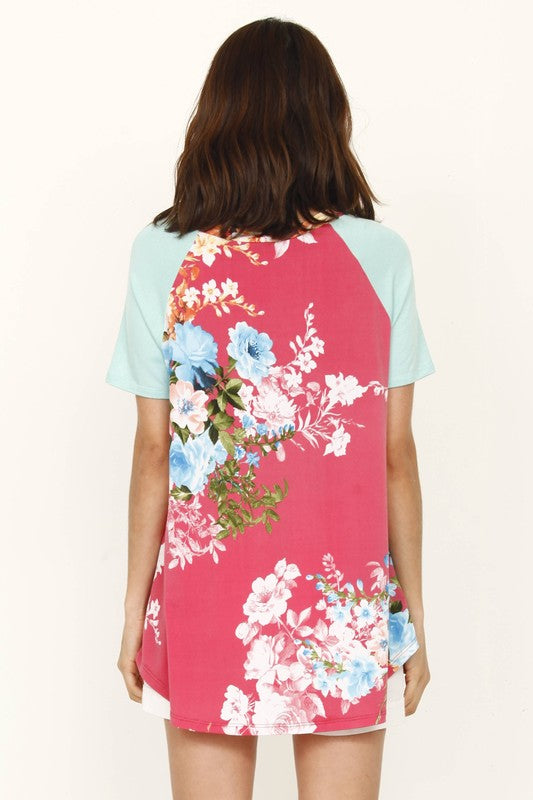 raglan sleeve floral tunic top