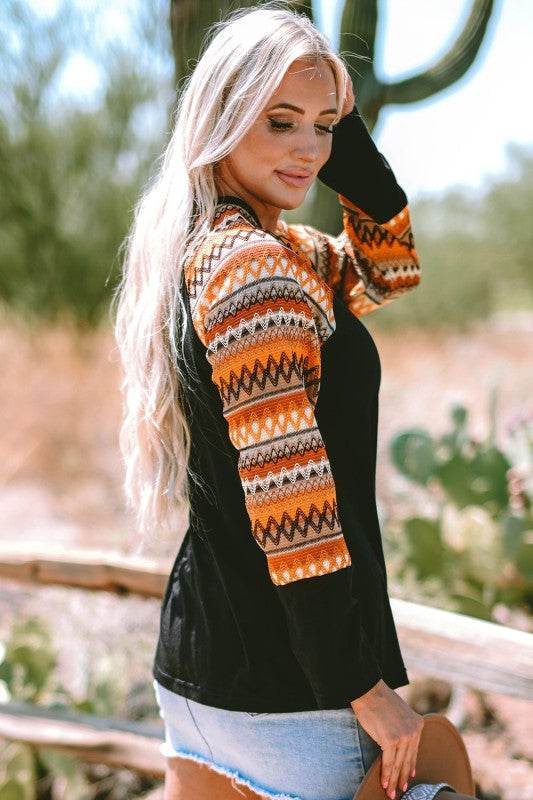 Aurora Raglan Patchwork Long Sleeve Top