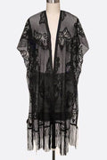 Open Knit Fringe Lace Kimono Cardigan