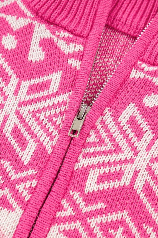Geometric Christmas Snowflake Quarter Zip Collar S