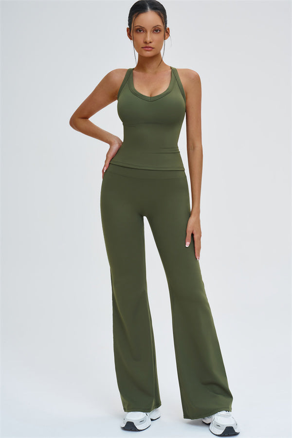 The Slate Cross Back Top Flared Leggings 2-Piece Set
