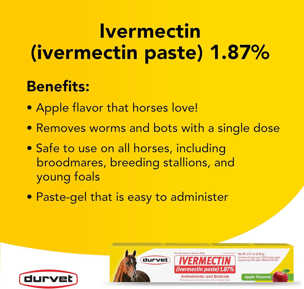 Durvet Ivermectin Horse Wormer Apple Flavor Broad Spectrum Equine Dewormer