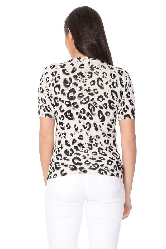 Leopard Print Casual Knit Pullover Sweater