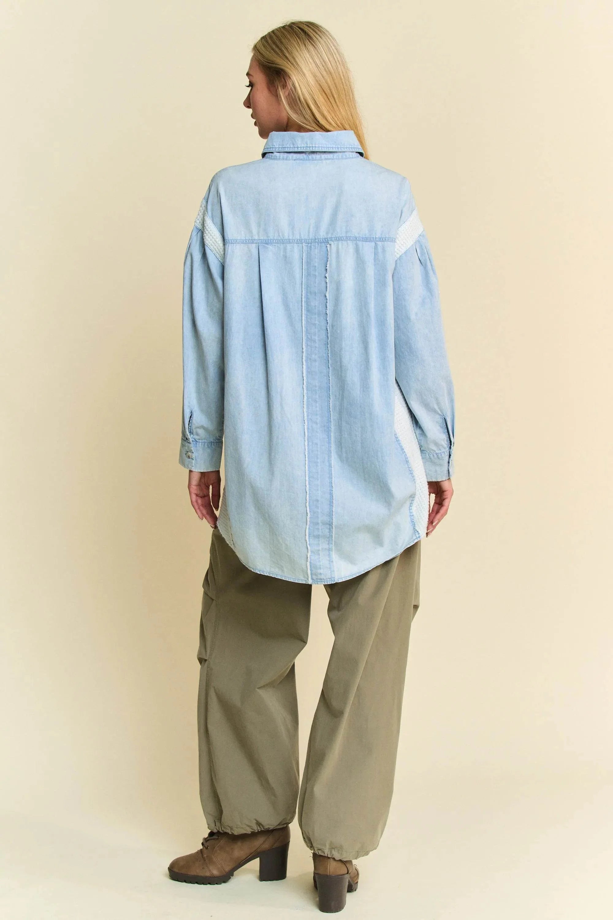 Davi & Dani Lightweight Washed Daisy Patch Waffle Knit Shirt