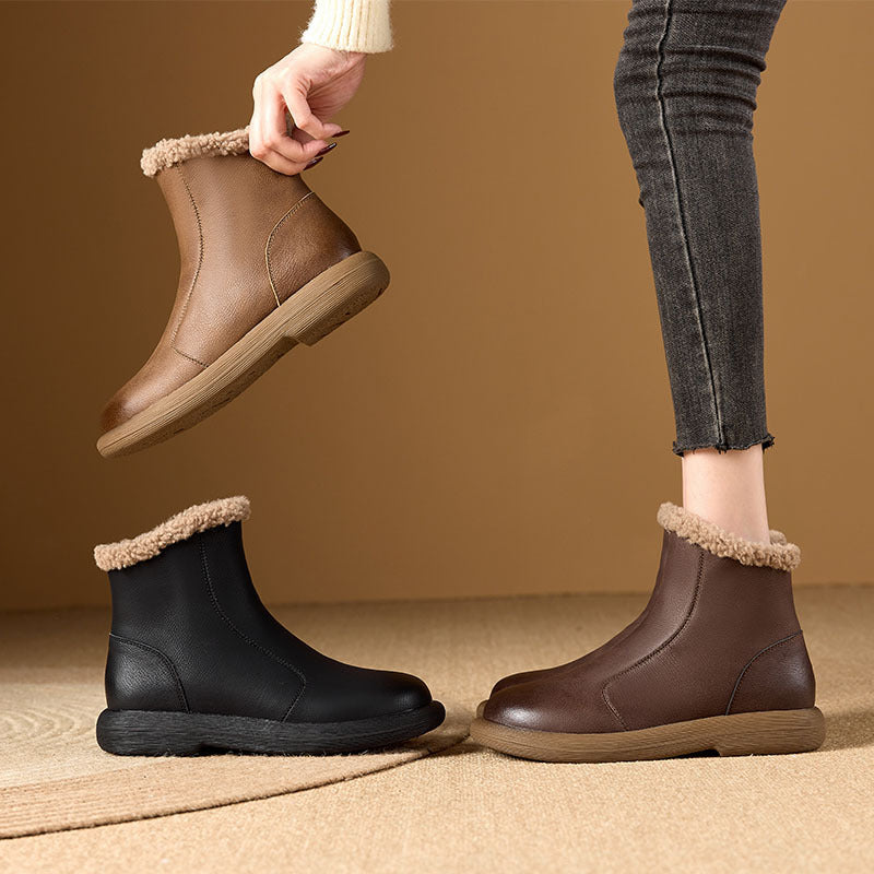 Women's Plush-Lined Round-Toe Side-Zip Ankle Boots