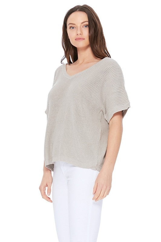 Open Back Half Sleeve Loose Fit Summer Knit Top