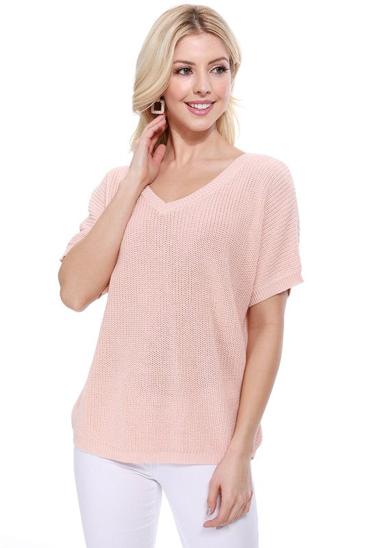Open Back Half Sleeve Loose Fit Summer Knit Top