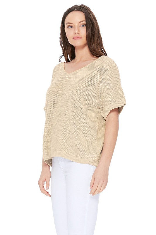 Open Back Half Sleeve Loose Fit Summer Knit Top