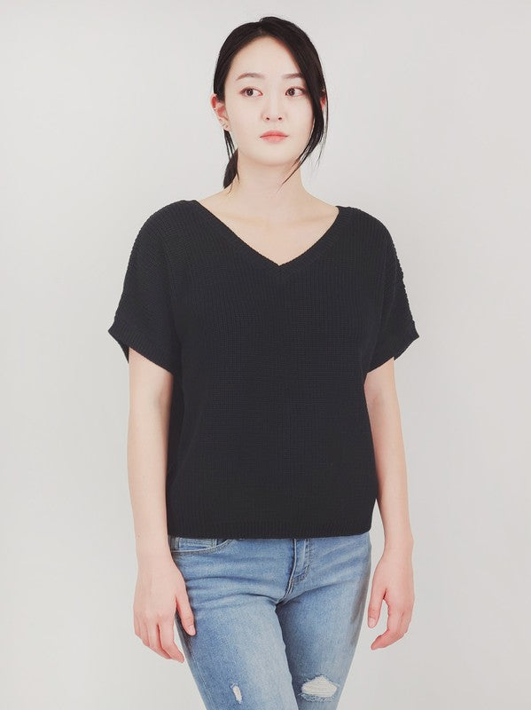 Open Back Half Sleeve Loose Fit Summer Knit Top