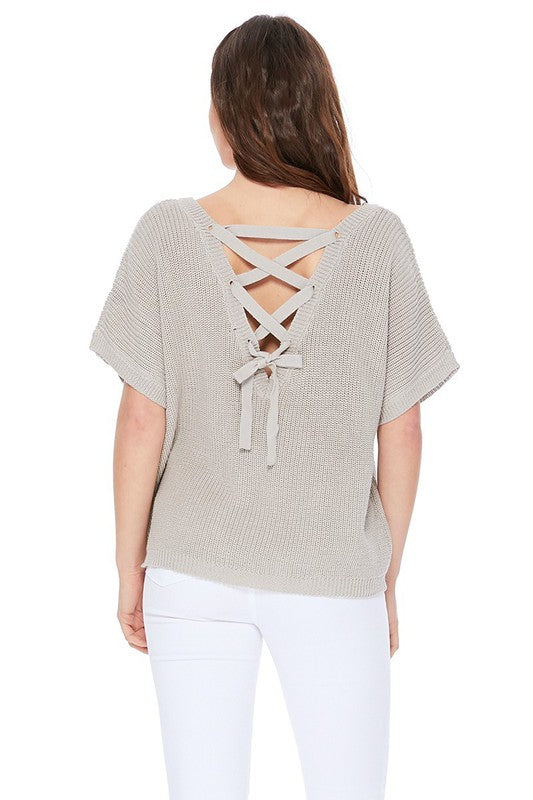 Open Back Half Sleeve Loose Fit Summer Knit Top